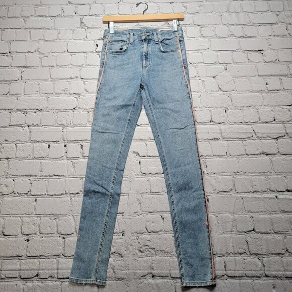 Rag & Bone Jeans High Rise Skinny Pink Accent Size 25 - Picture 1 of 14